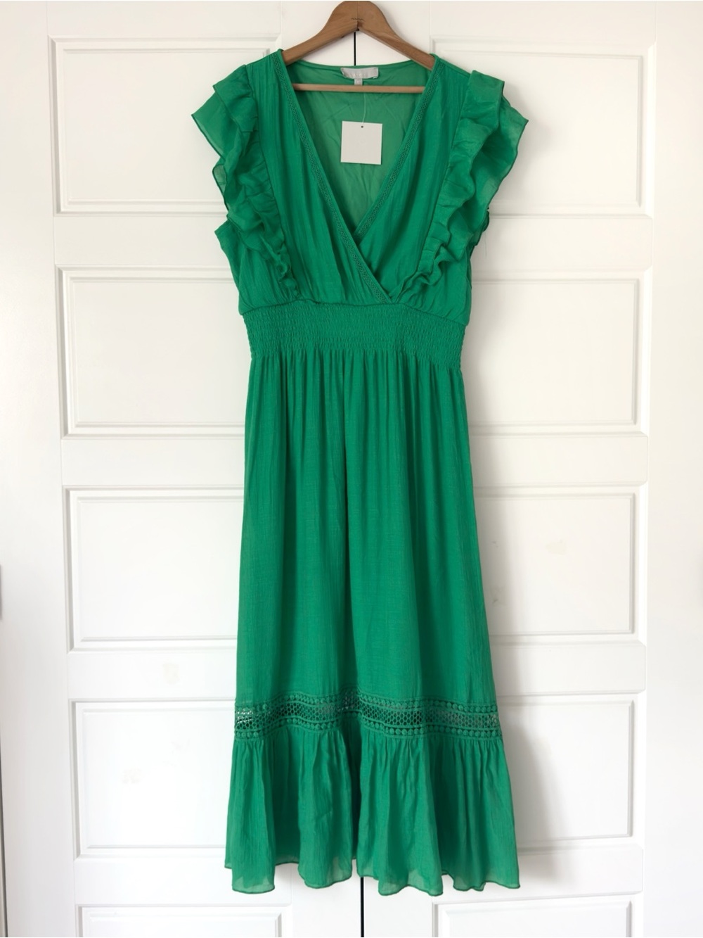 J Gee Tiered Maxi Dress Womens XL Kelly Green Faux Wrap Ruffles Lined Lace NWT
